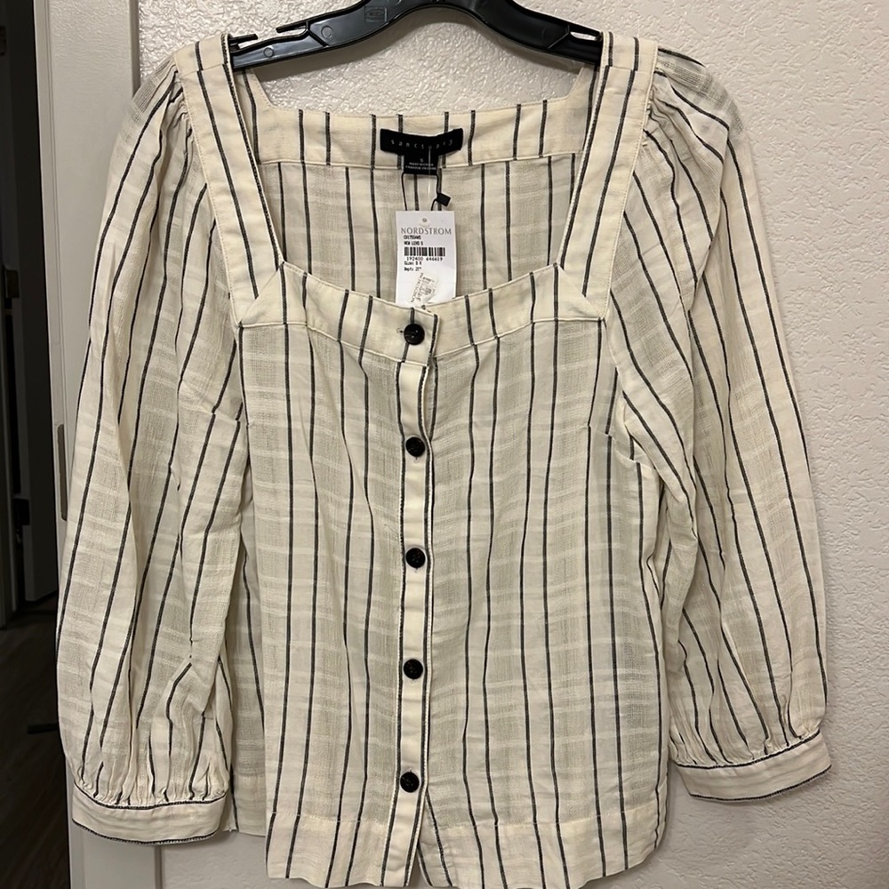 NWT Sanctuary Linen Stripe Square-Neck Top